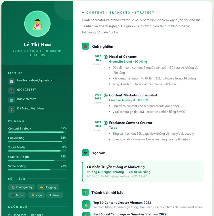 CV Sáng Tạo Màu Sắc