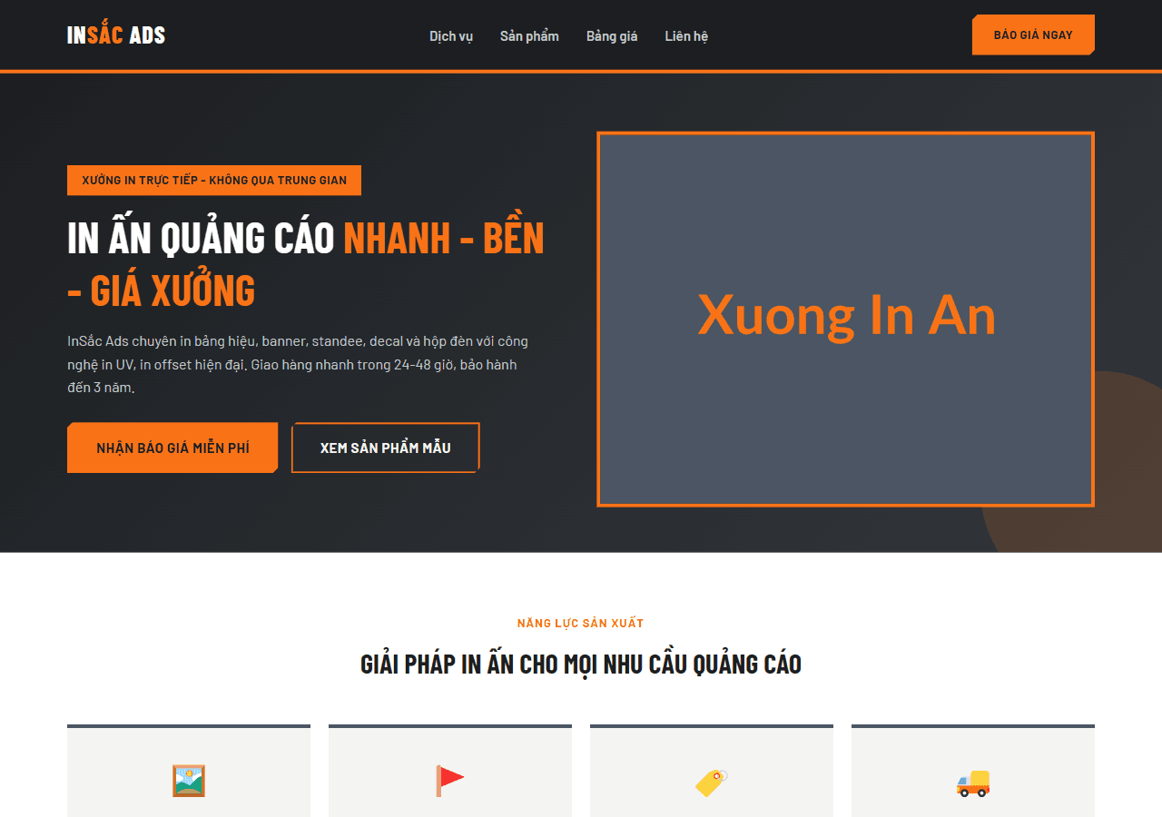 Landing Page Xưởng In Ấn Quảng Cáo