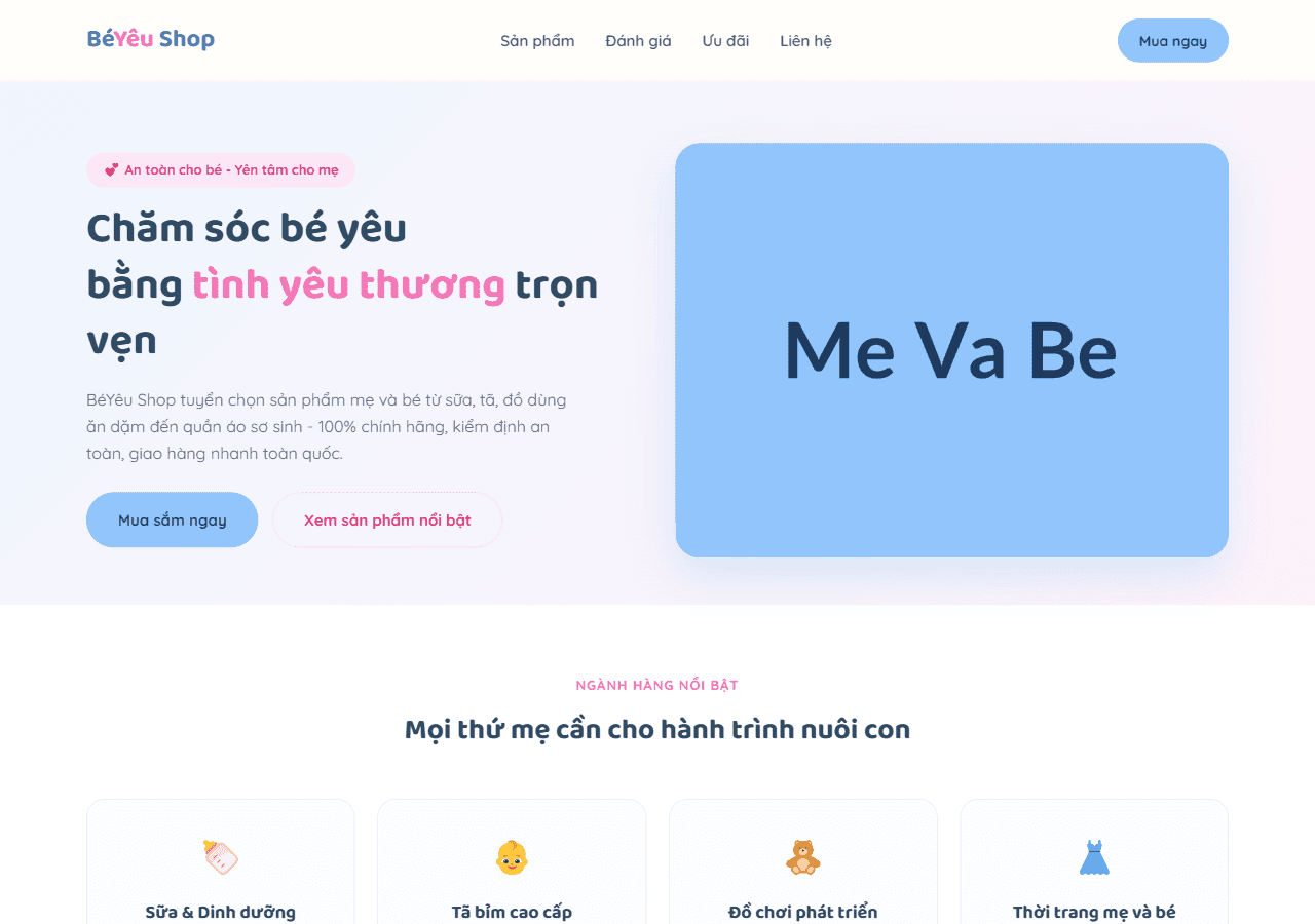 Landing Page Sản Phẩm Mẹ Và Bé